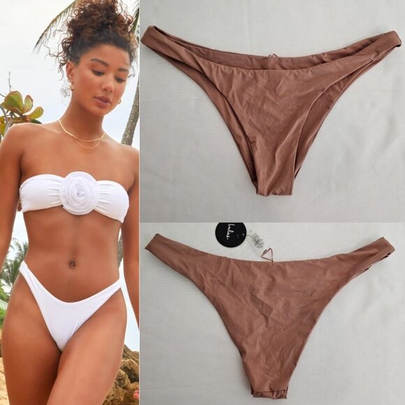 NWT Lulus Nova High Cut Bikini Bottom Size XL Brown Swim Swimwear Surf Beach - Picture 1 of 9